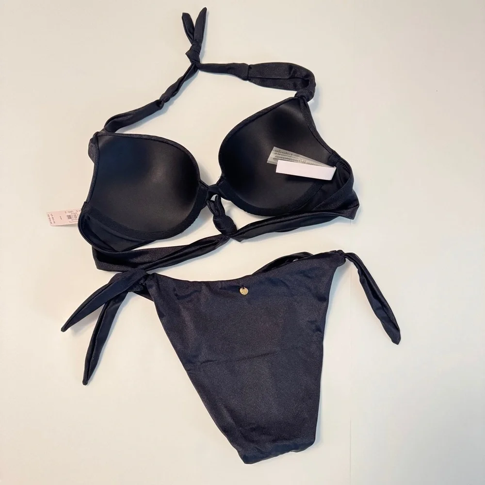 Victoria’s Secret Black Tie Bikini Set NWT Size 34B Small Swim
